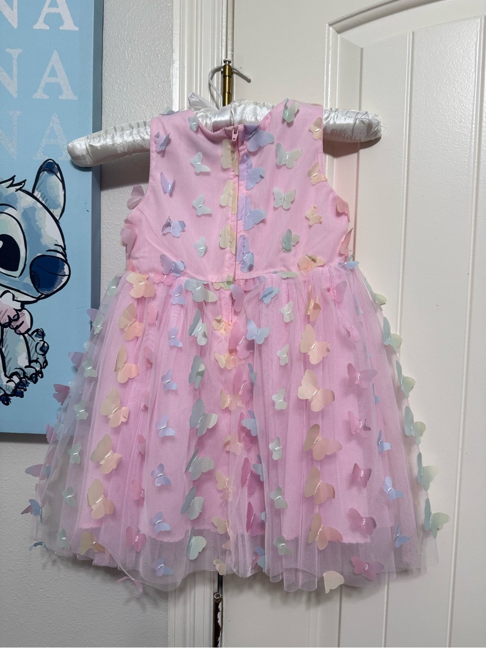 Popatu Pink Tulle Dress with Pastel Butterfly Appliqués